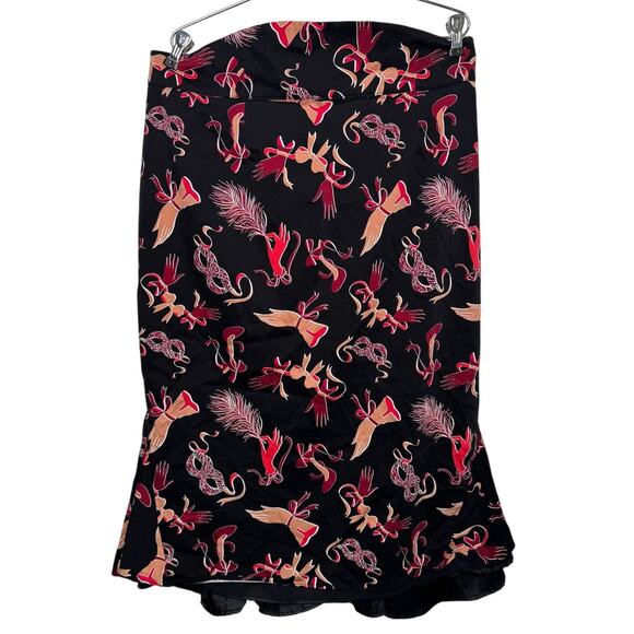 Laura Byrnes Pinup Girl skirt glove mask feather bow black gold maroon size 3X - Picture 1 of 7